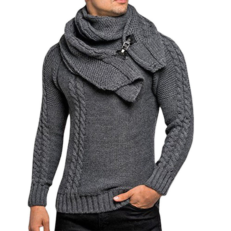 Herren stylischer Strickpullover mit schickem Kragen und praktischem Schal Stilzeits