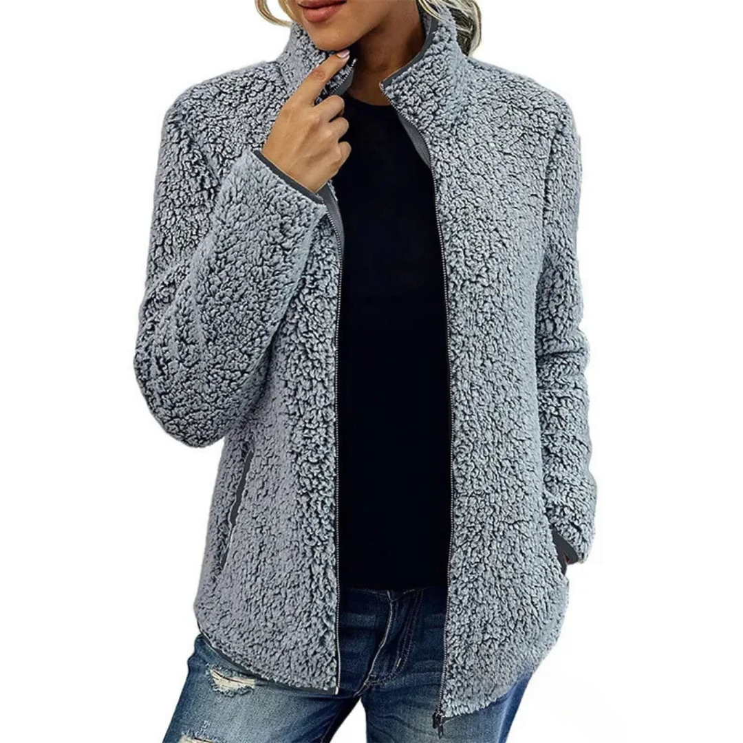Stilzeits | Weiche Damen Teddyjacke Mit Hohem Kragen Und Reißverschluss