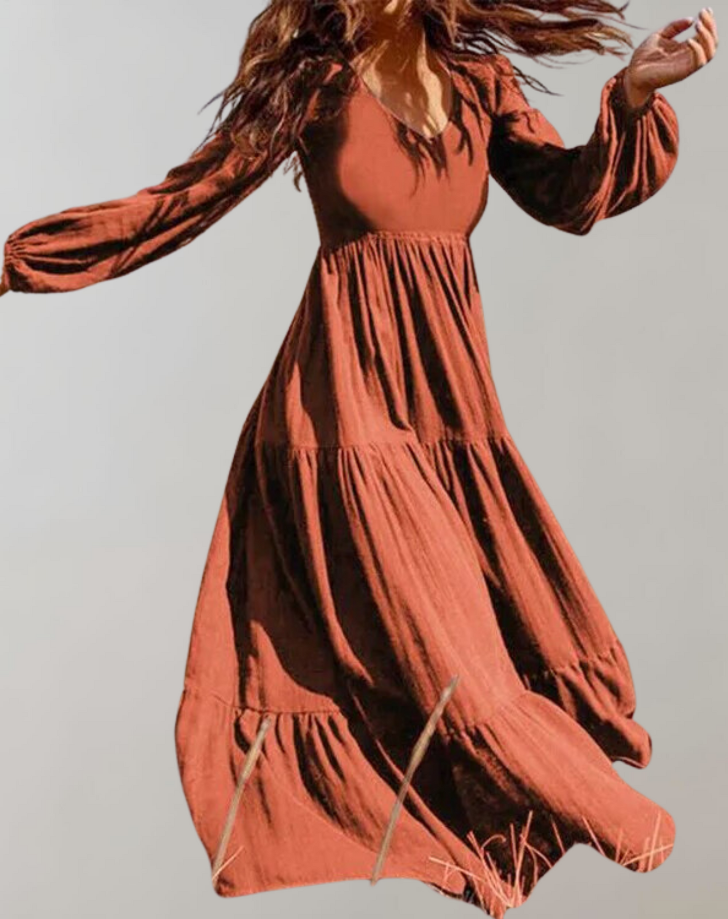 Maxikleid mit V-Ausschnitt für Freizeit, Thailändischer Stil