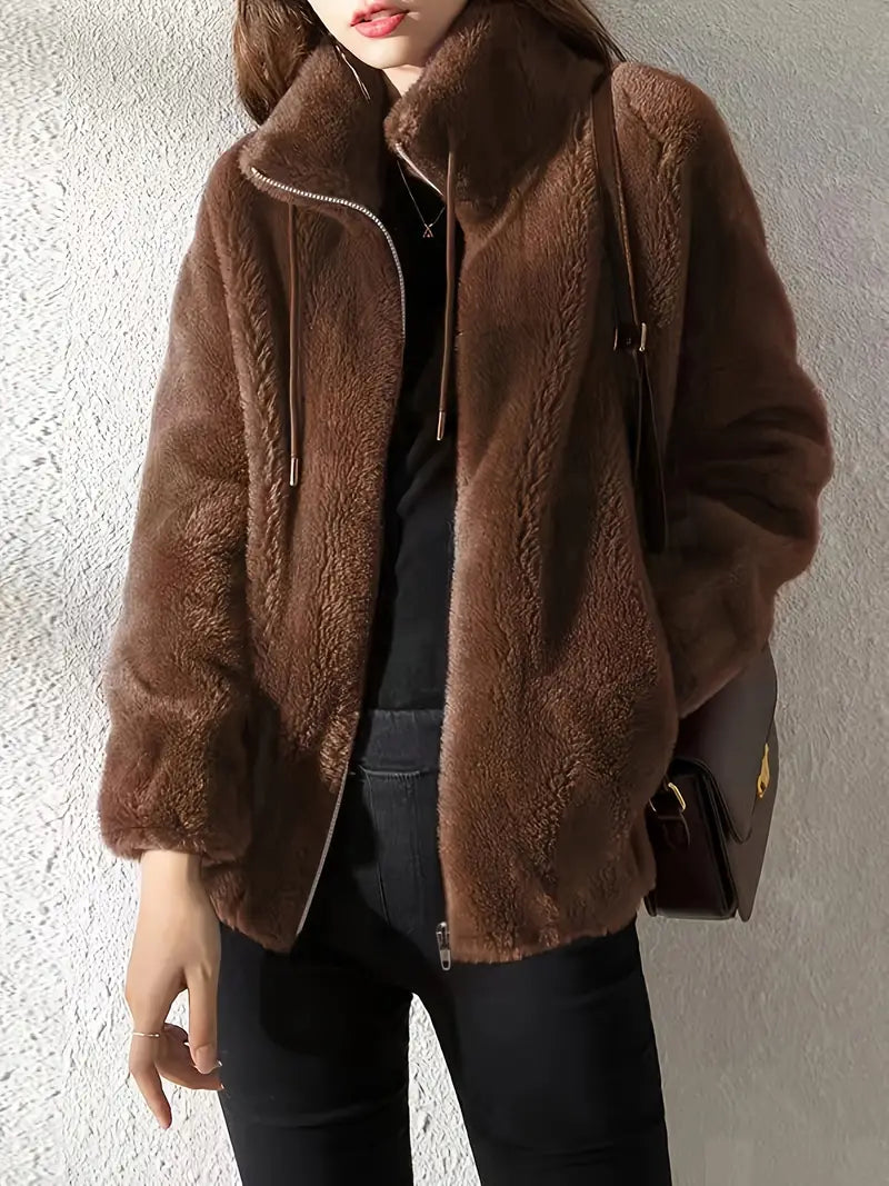Stilzeits | Kapuzen Teddy-Jacke mit Kordelzug und Reißverschluss
