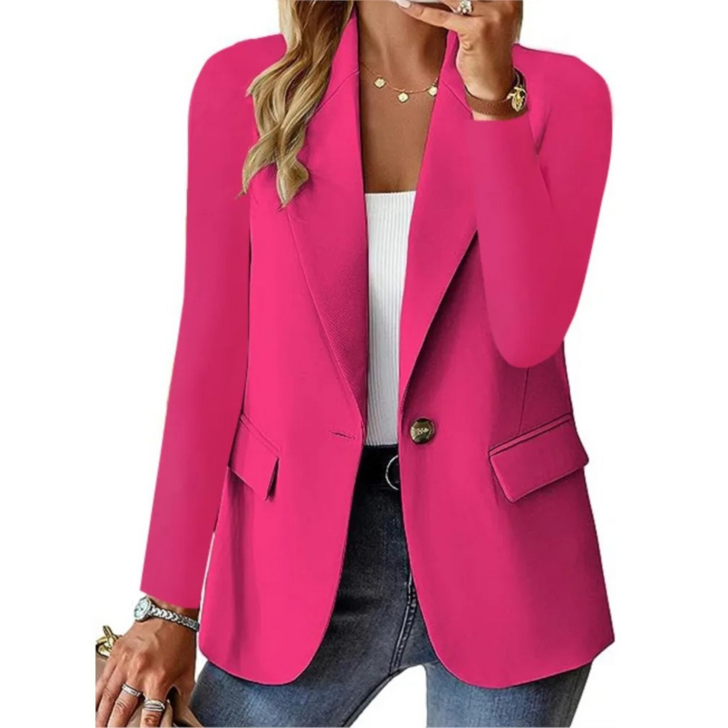 Stylish, sturdy women's blazer with long sleeves, slim pocket, and buckle | Valyria