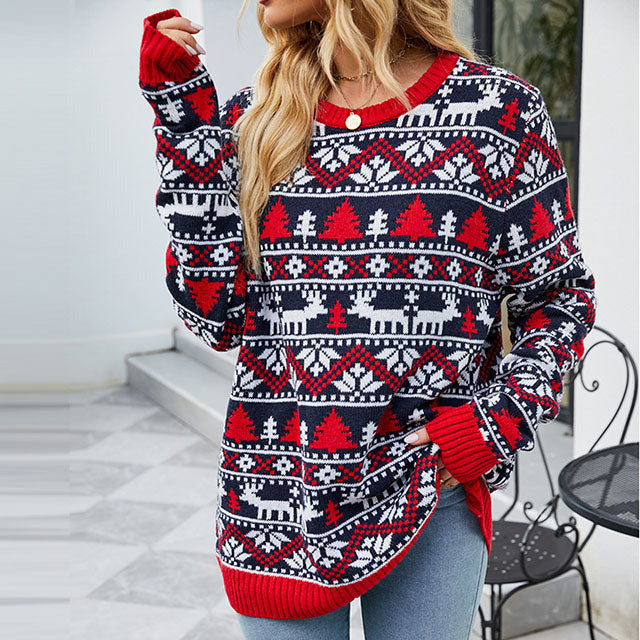 Stilzeits | Weihnachtlich Inspirierter Strickpullover mit Muster Acryl Warm, Festlich