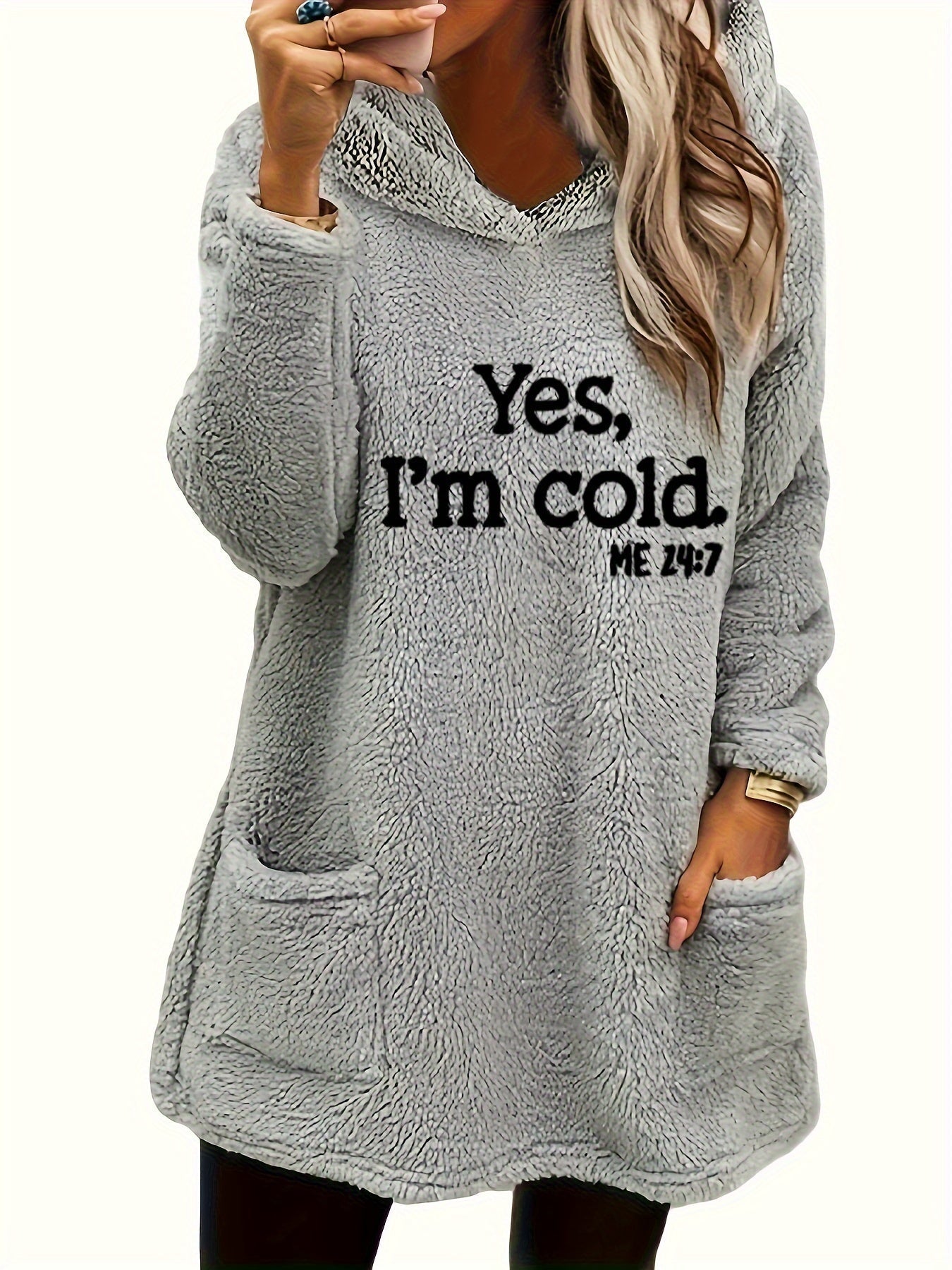 Stilzeits | Langer Hoodie mit Print Fleece Wärme und Komfort