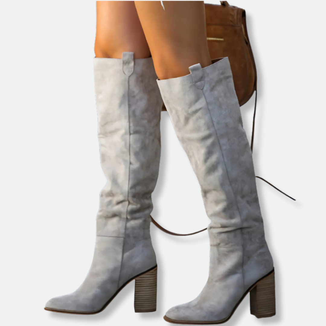 Stilzeits | Knöchelhohe Stiefel - Wildlederähnliches Textil - Chunky Blockabsatz - Spitz Zulaufende Zehen