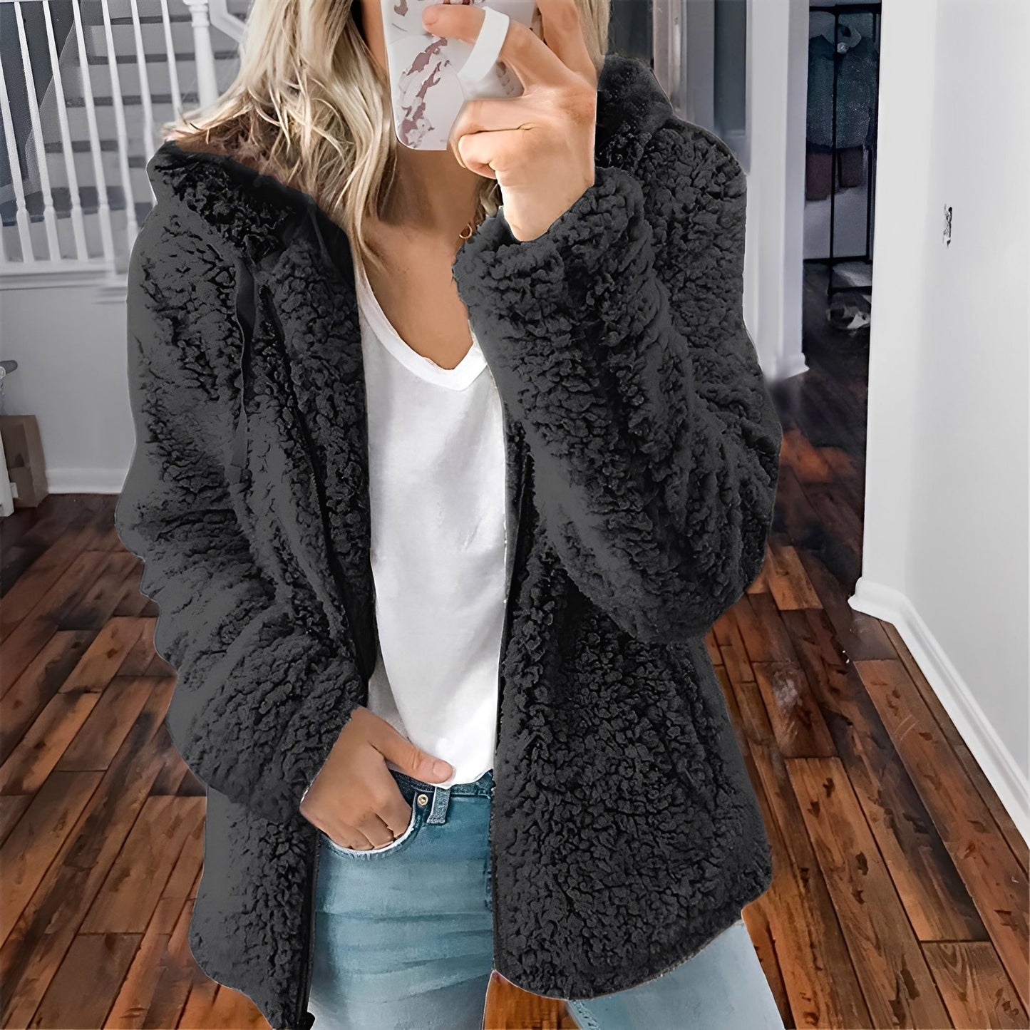 Stilzeits | Lässige Teddy-Fleece-Hoodie-Jacke für Frauen