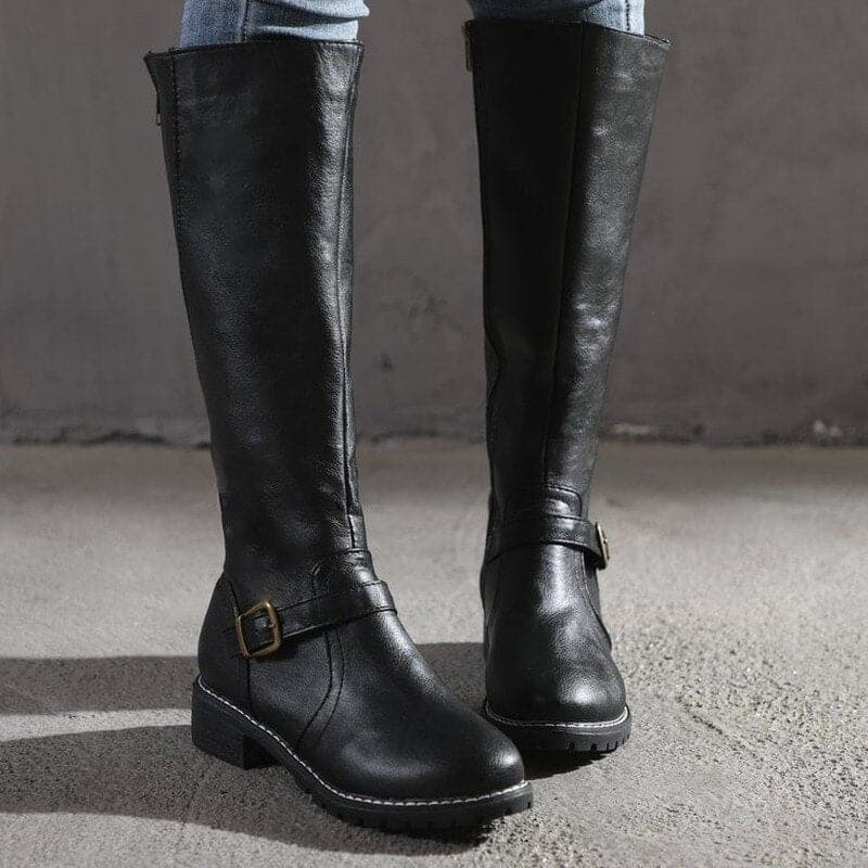 Damen Kniehohe Stiefel – Langschaft mit Schnallendetail