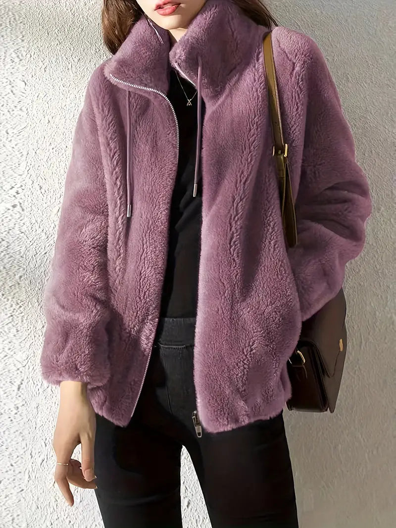 Stilzeits | Kapuzen Teddy-Jacke mit Kordelzug und Reißverschluss