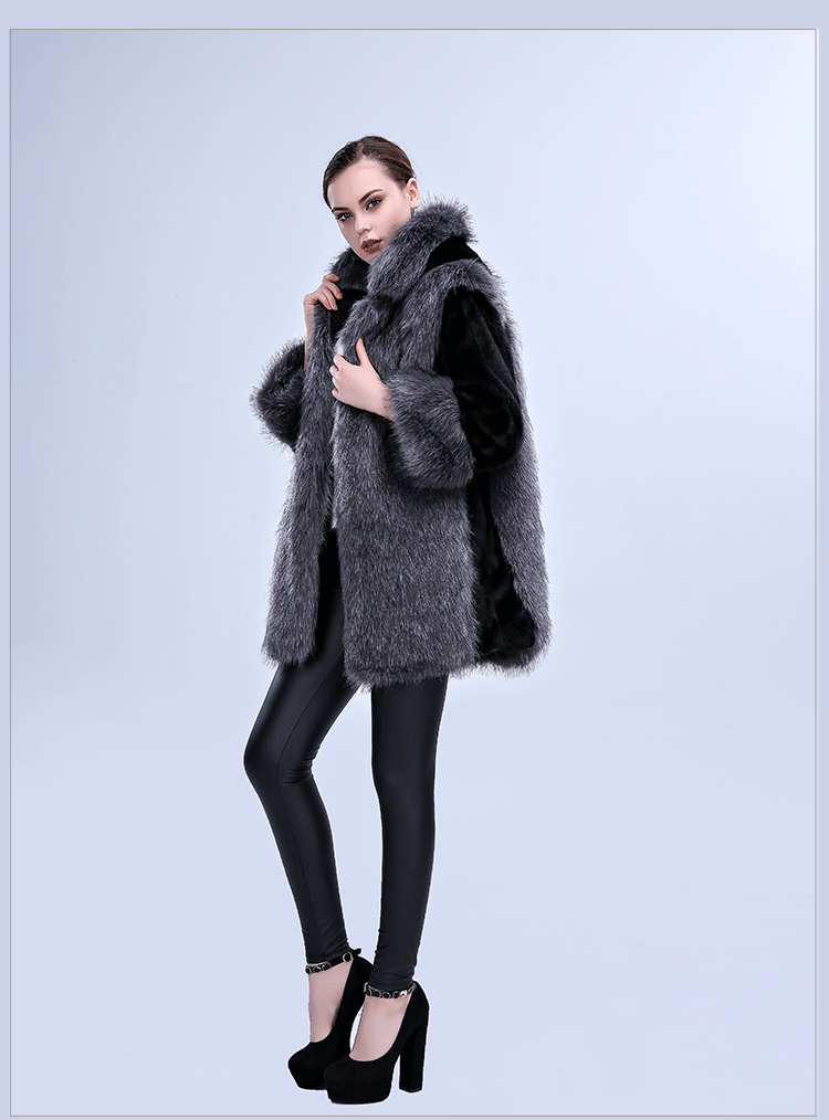 Damen Flauschiger Kunstpelz-Cape mit voluminösem Kragen und seitlichen Taschen Stilzeits