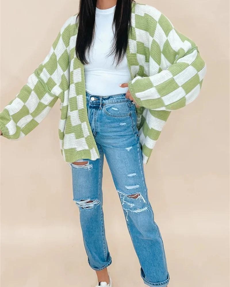 Stilzeits | Übergroße Karierte Strickjacke