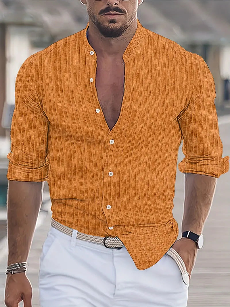 Streifen-Hemd für Herren mit Knopfleiste und Kurzarm