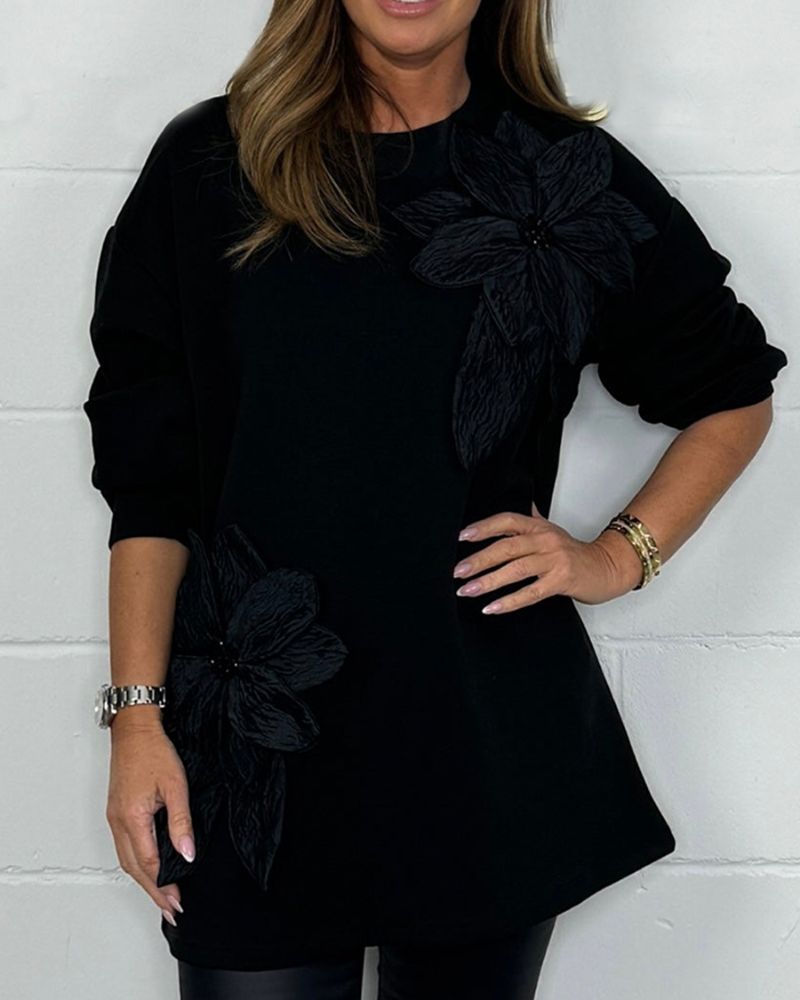 Stilzeits | Perlenblumen Rundhals Pullover Top