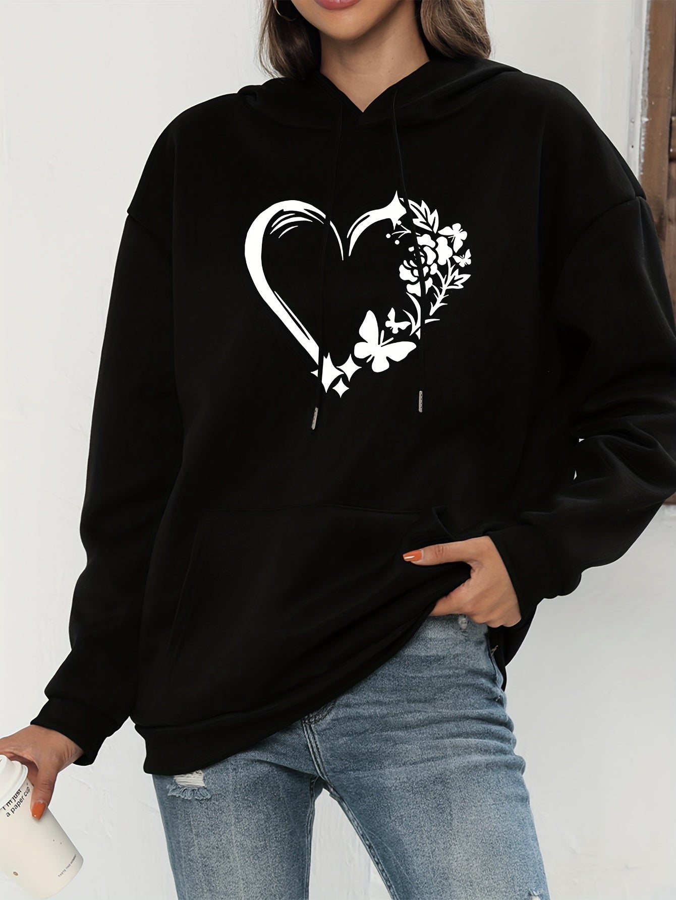 Stilzeits | Vibrant Hoodie mit Herzdruck Baumwolle Komfortabel