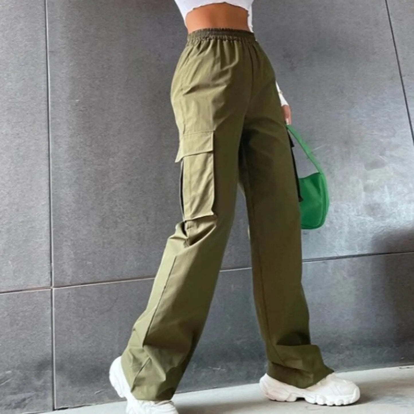 Damen High-Waist Cargo-Hosen – Weites Bein mit Taschen