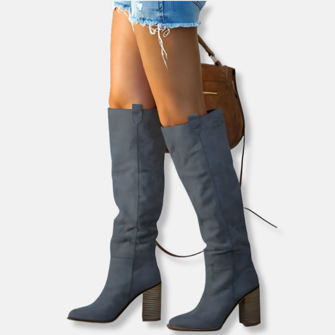 Stilzeits | Knöchelhohe Stiefel - Wildlederähnliches Textil - Chunky Blockabsatz - Spitz Zulaufende Zehen