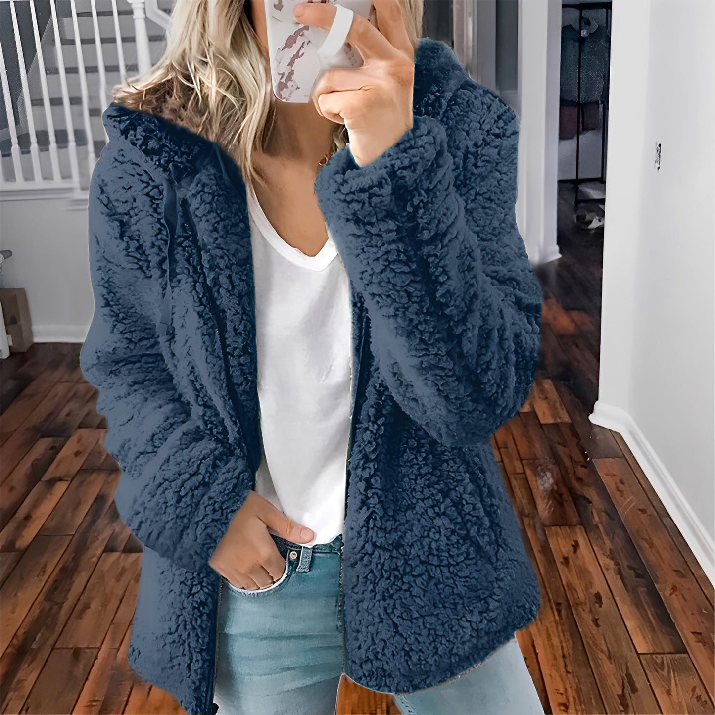 Stilzeits | Lässige Teddy-Fleece-Hoodie-Jacke für Frauen
