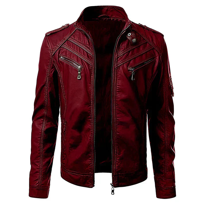 Herren Stilvolle Leder Bikerjacke | Mit Vielen Taschen