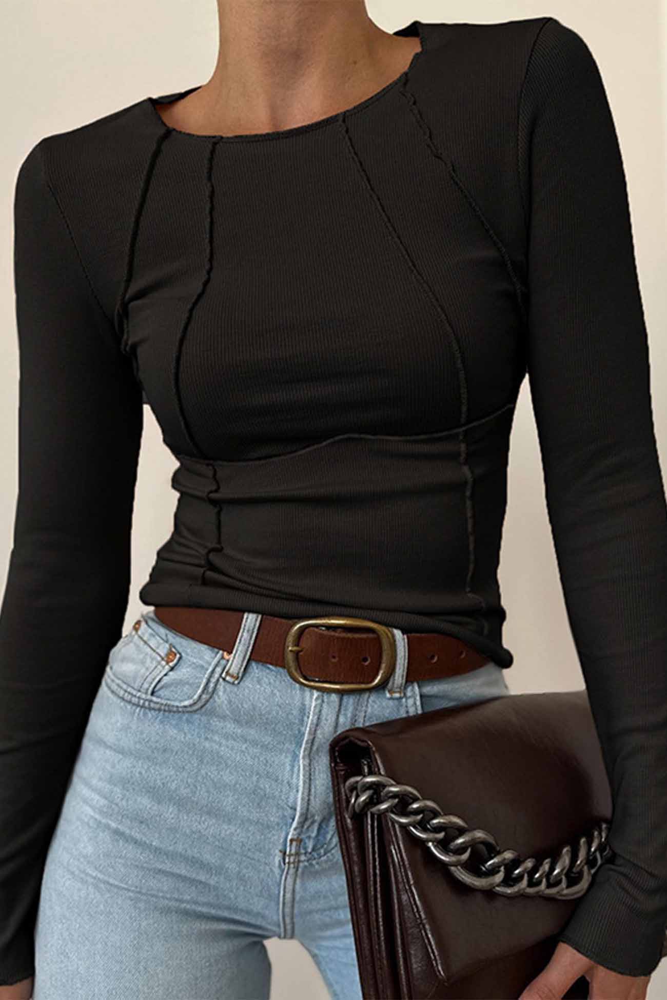 Slim Fit Round Neck Tops by Fudus in Various Colors