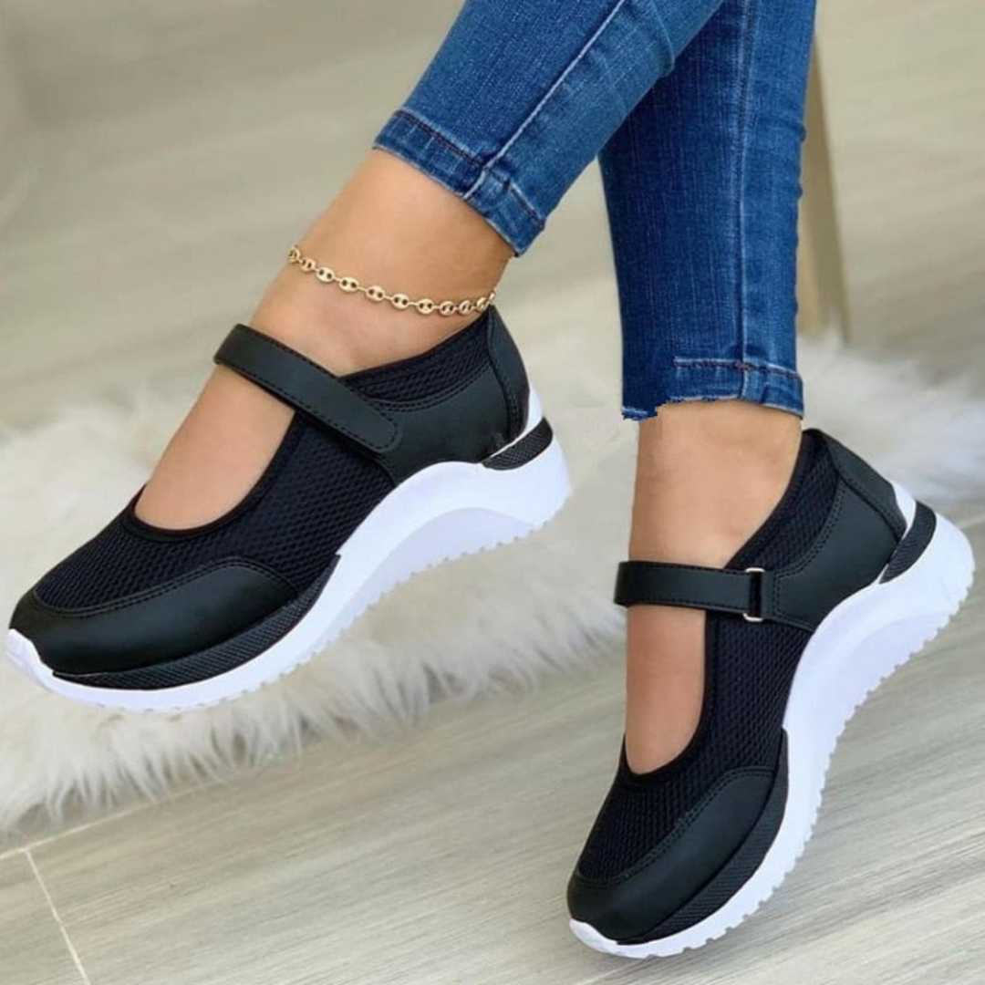 Damen-Mesh-Sneaker mit Klettverschluss und Dicker Sohle