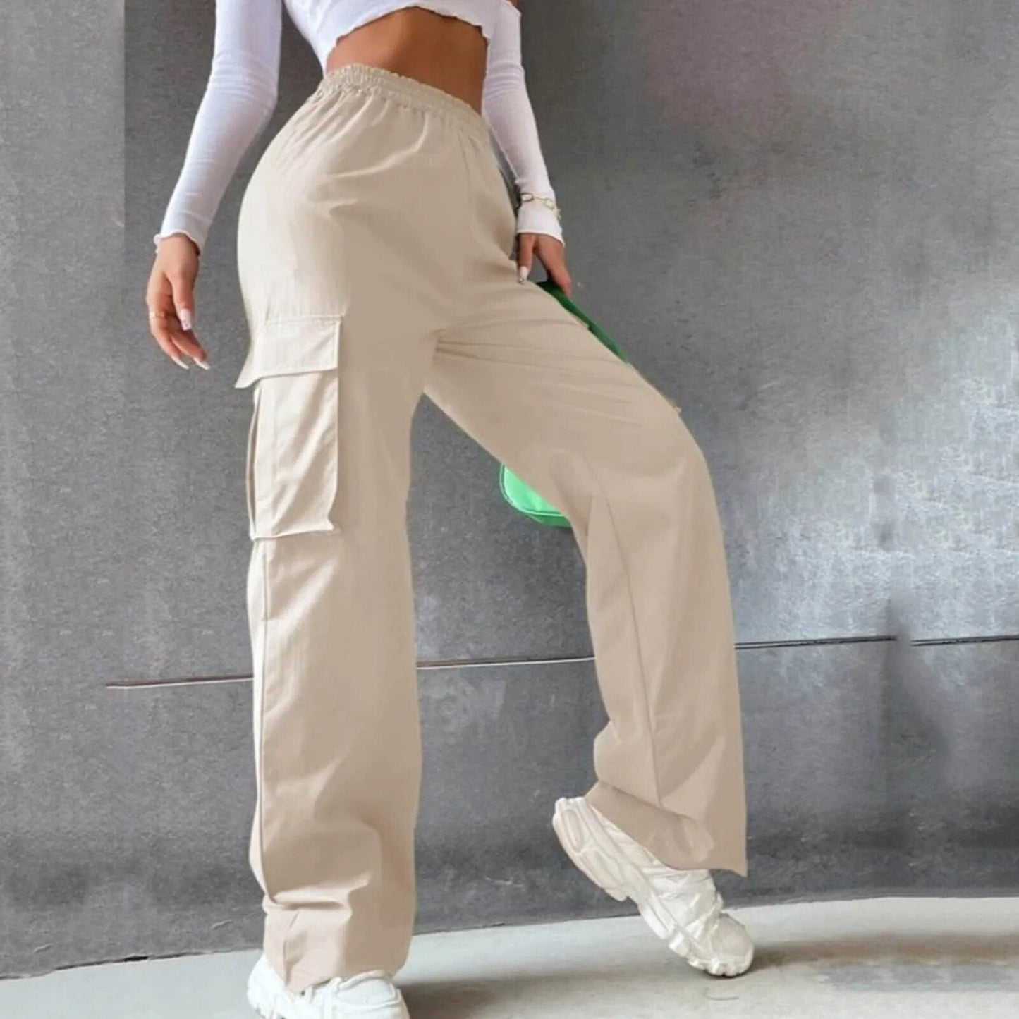 Damen High-Waist Cargo-Hosen – Weites Bein mit Taschen