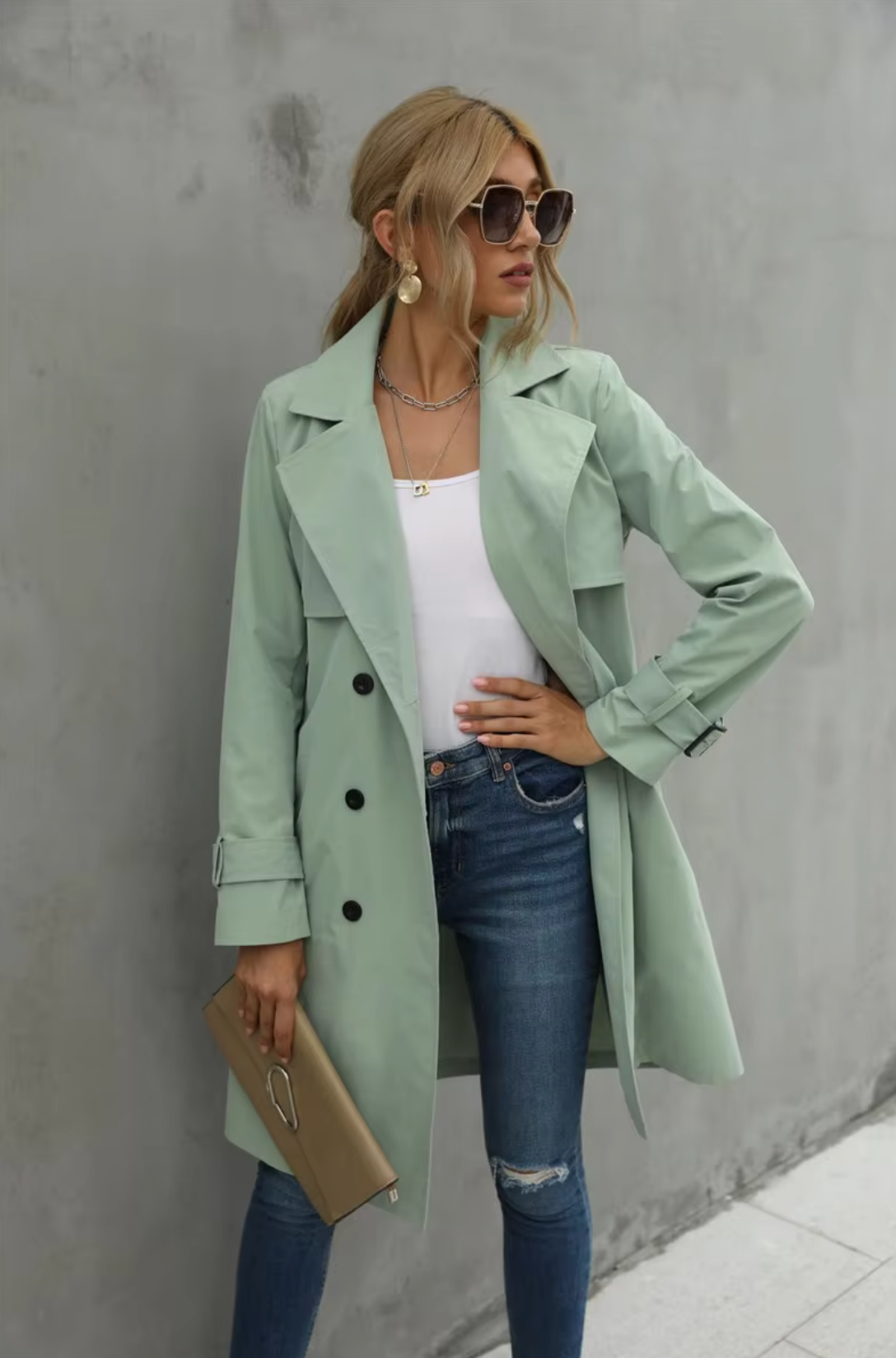 Damen Eleganter Leichter Trenchcoat - Winddichtes Design