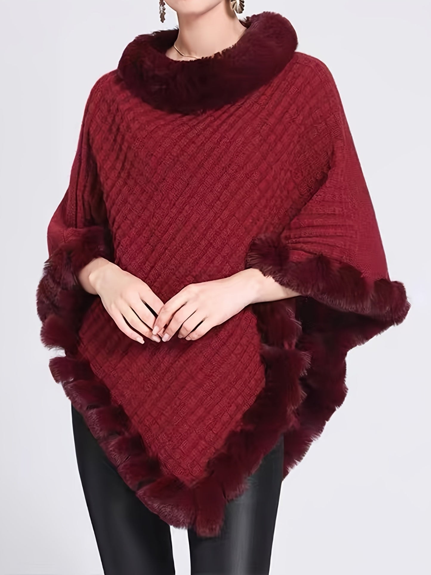 Stilzeits | Poncho mit Pelzdetails Acrylmix Elegante Struktur