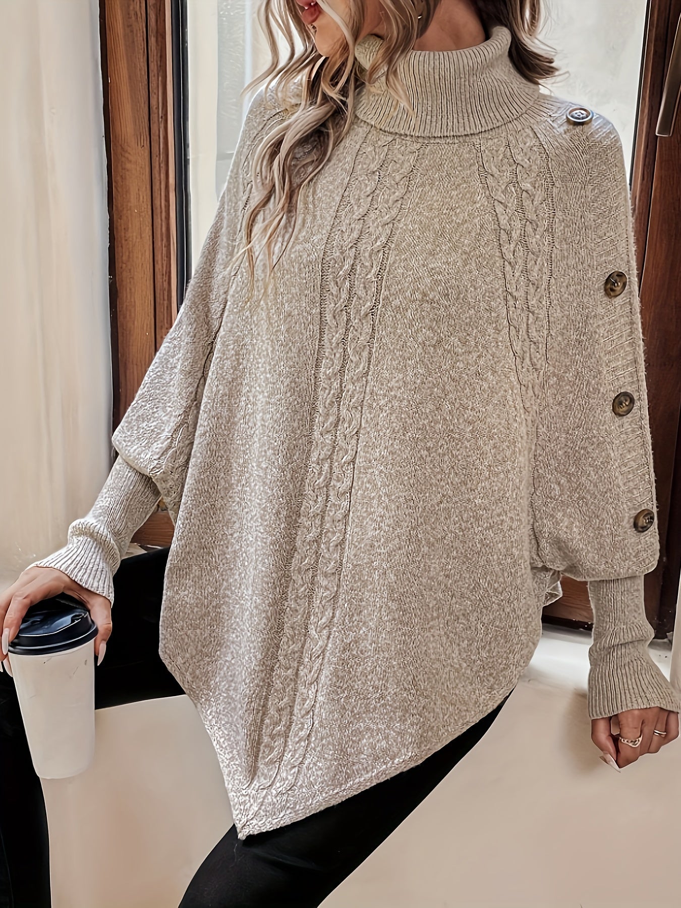 Stilzeits | Poncho Sweater mit Knöpfen Acryl Elegant und Komfortabel