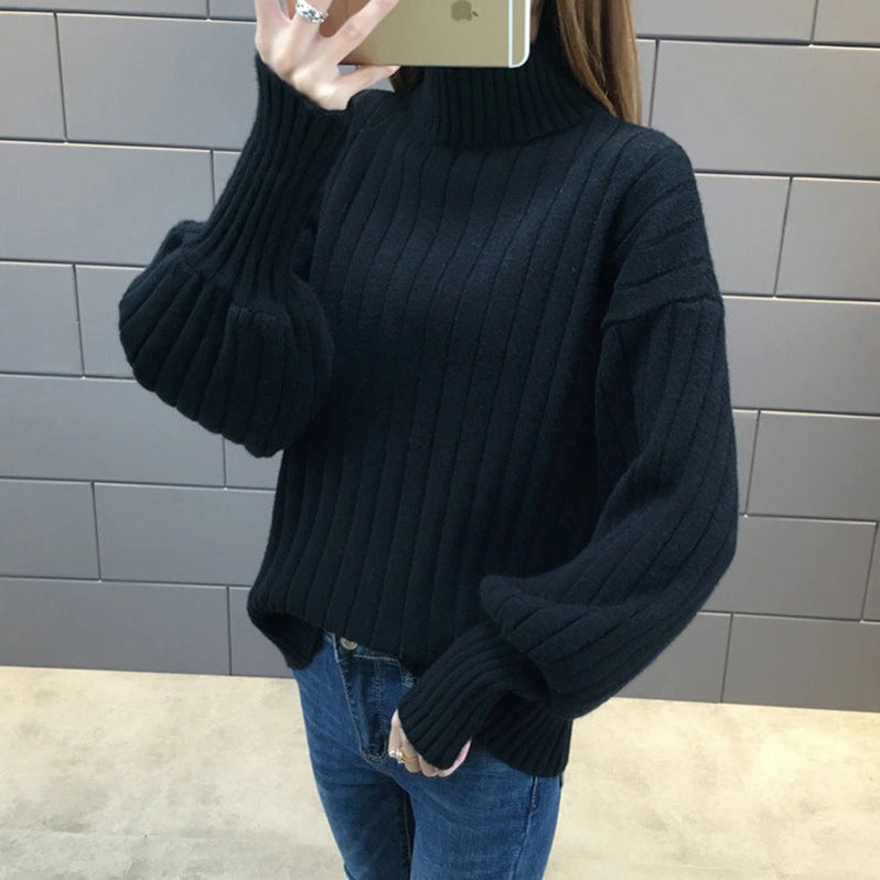 Damen Grobstrickpullover mit hochstehendem Kragen und strukturiertem Design Stilzeits