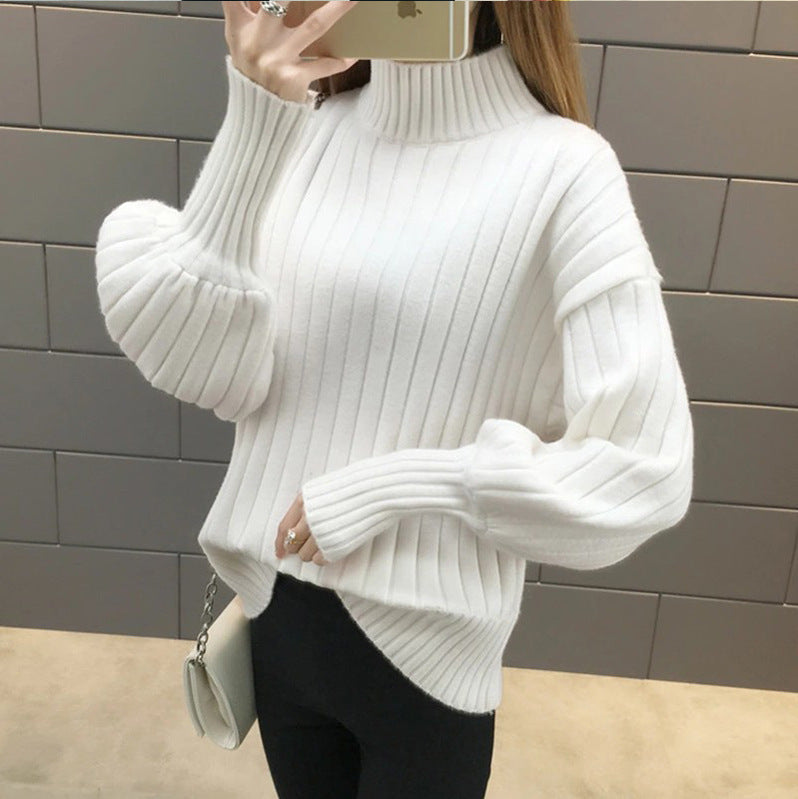 Damen Grobstrickpullover mit hochstehendem Kragen und strukturiertem Design Stilzeits