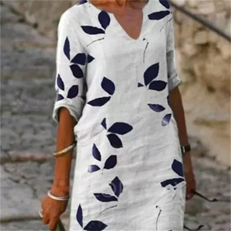 Fudus Halbarm Freizeitkleid mit Weinlese-Blätterdruck