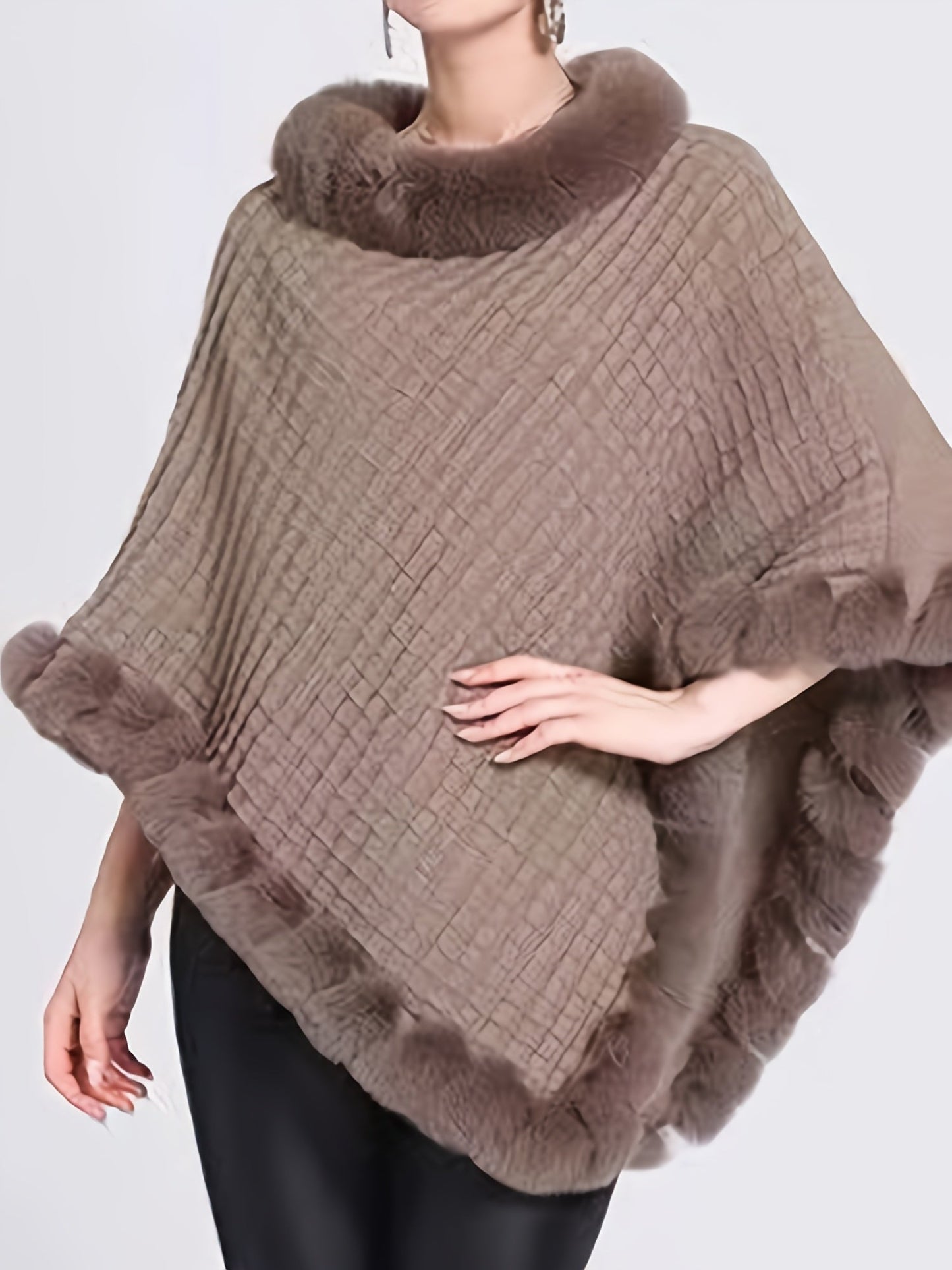Stilzeits | Poncho mit Pelzdetails Acrylmix Elegante Struktur