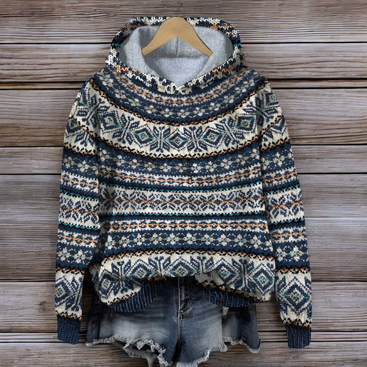 Stilzeits | Isländischer Gestrickter Kapuzenpullover für Den Winter