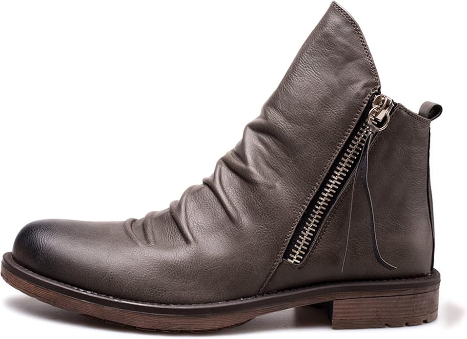 Herren Vintage Stiefeletten - Geknitterte Optik & Seitlicher Reißverschluss
