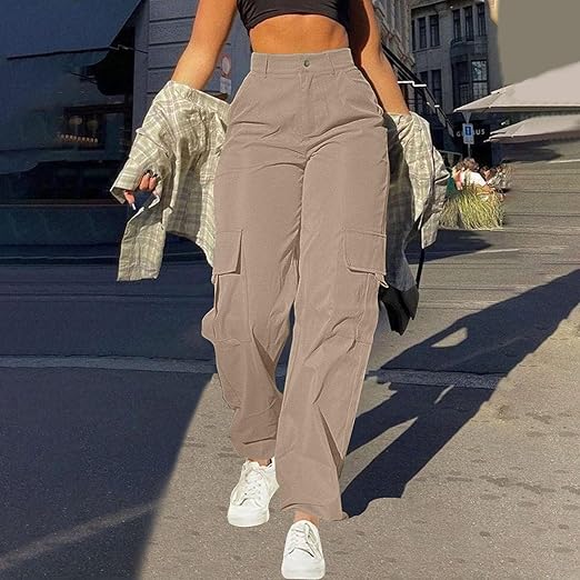 Damen Cargo Hose – Hohe Taille mit Pattentaschen