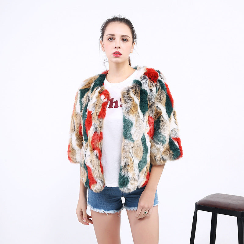 Damen Flauschige Kunstpelzjacke mit lebhaftem Muster und weit geschnittenen Ärmeln Stilzeits