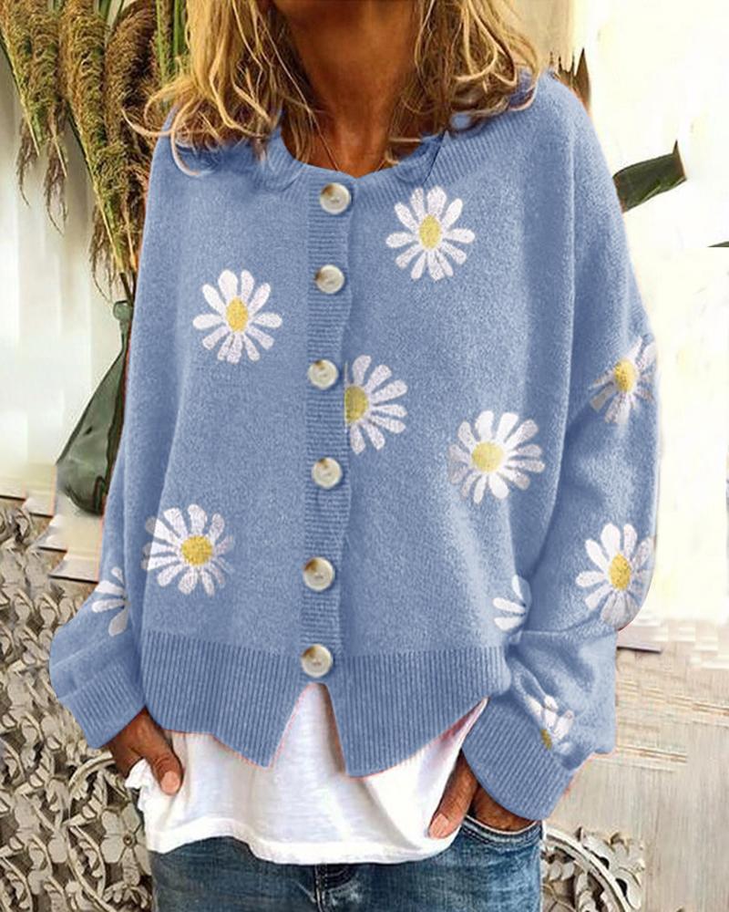 Stilzeits | Blumengemusterte Strickjacke Weich und Leicht Lässige Eleganz