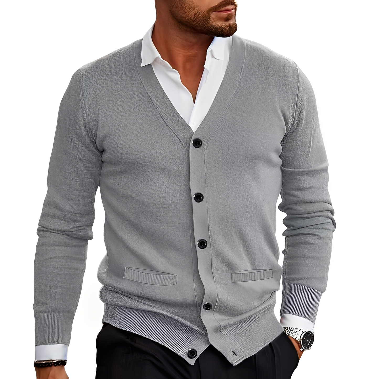 Stilzeits | Eleganter Cardigan mit Knopfblende für Herren