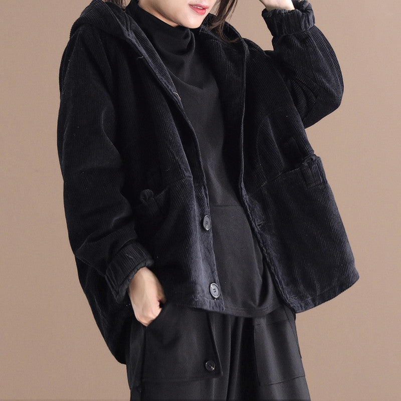 Stilzeits | Lässige kurze Cord-Jacke mit Kapuze für Frauen