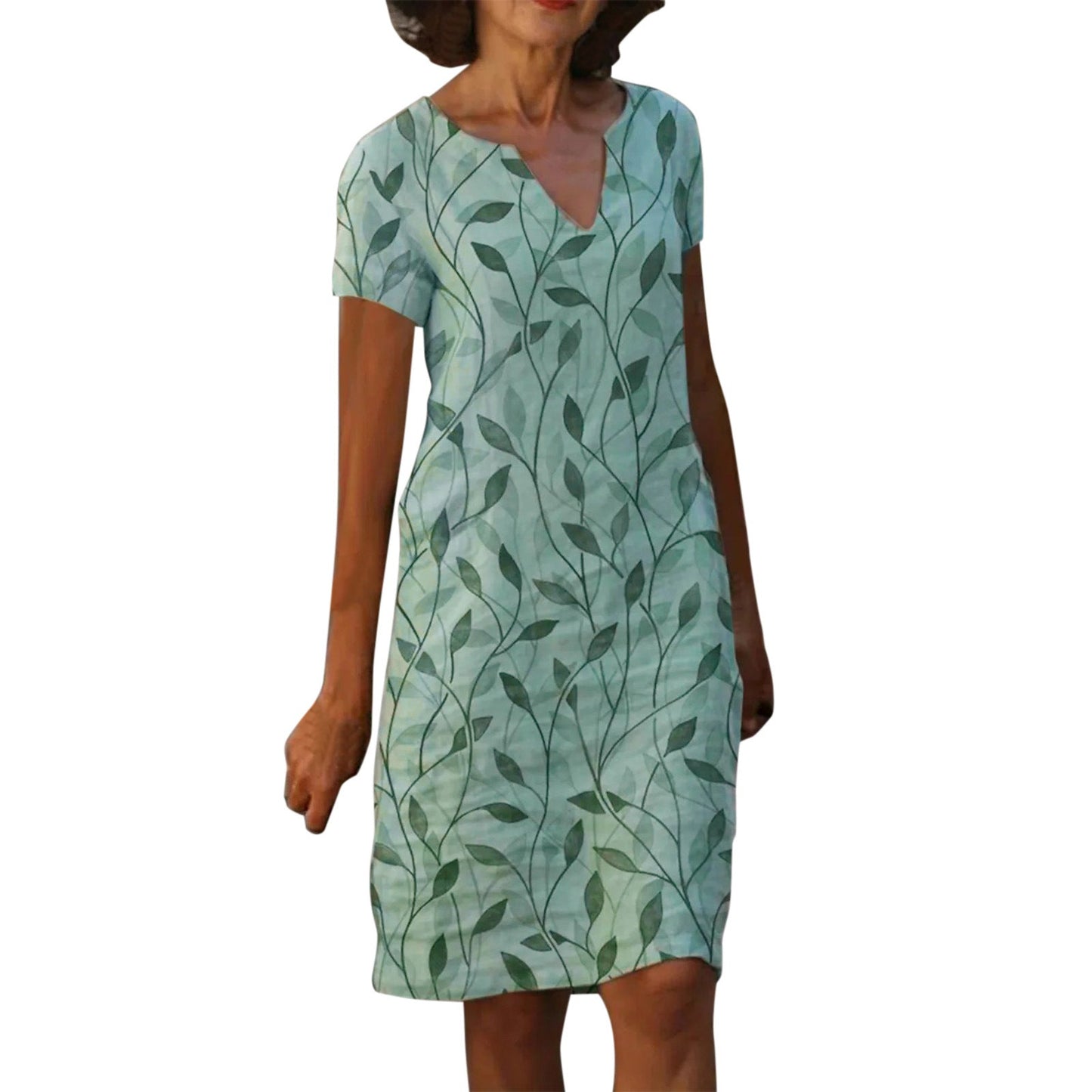 Baumwoll-Leinen Kleid mit V-Ausschnitt von Fudus