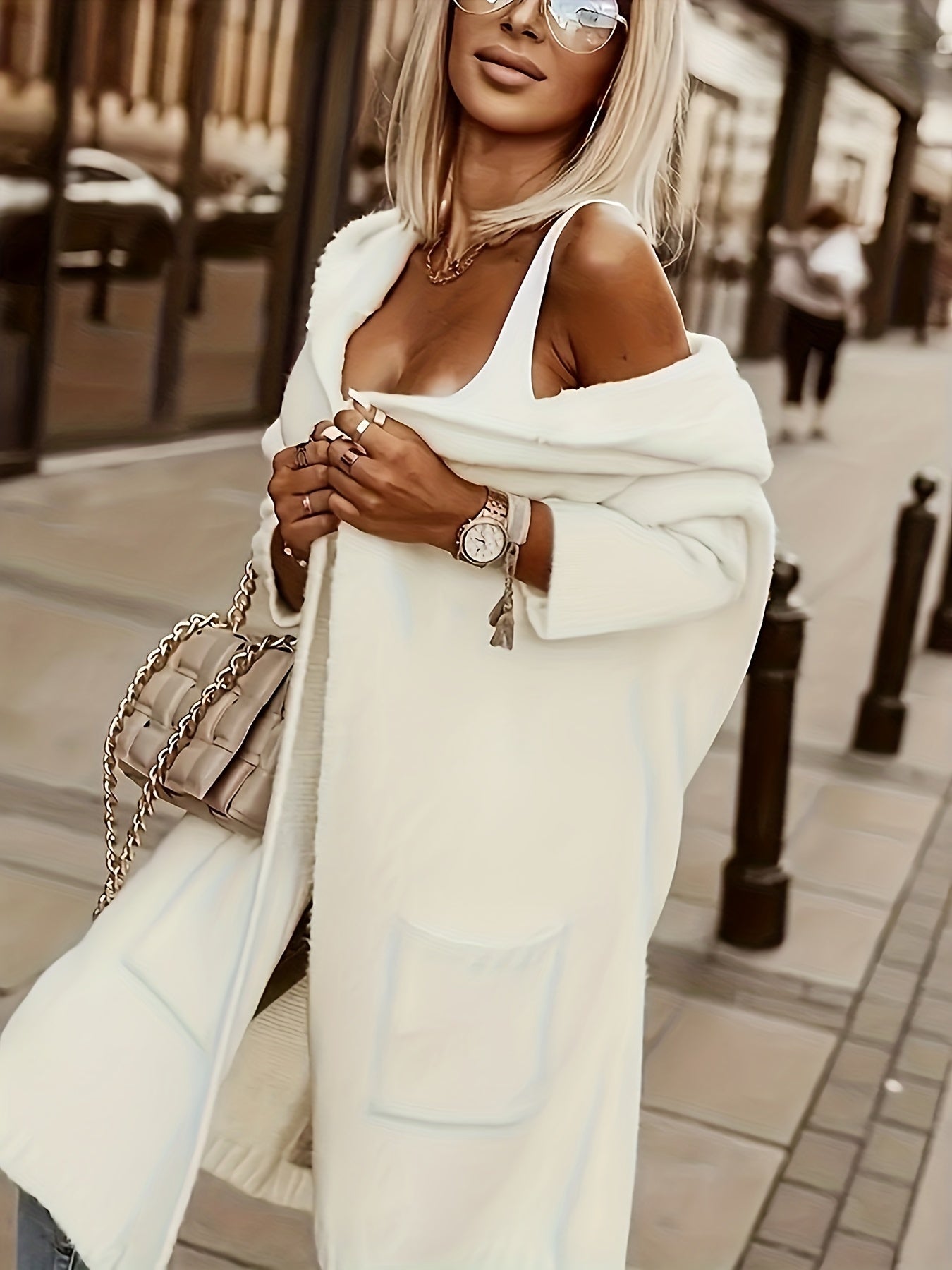 Stilzeits | Langer Strick-cardigan mit Kapuze Weich und Warm Trendy Druck