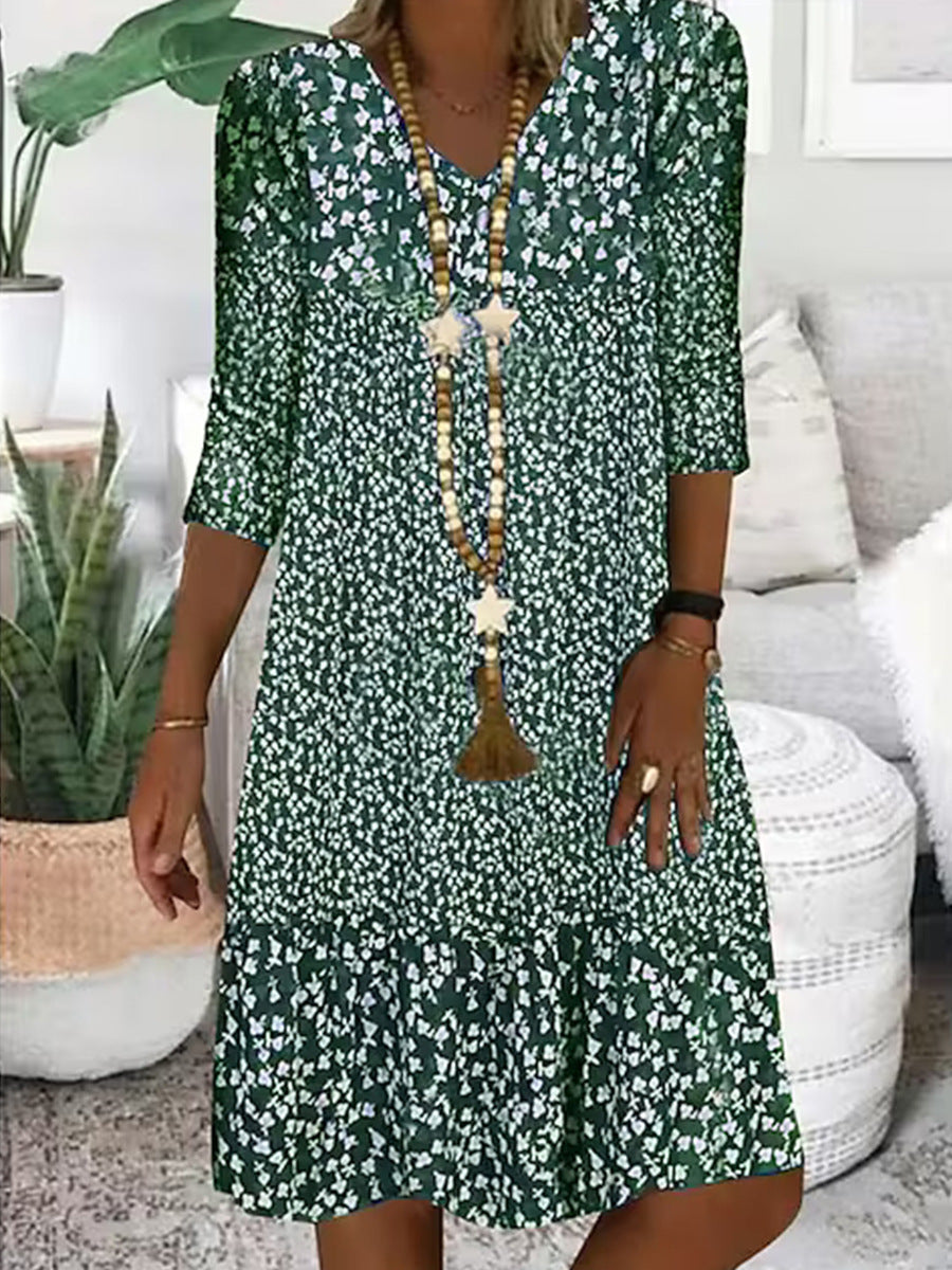 Fudus Damen-Midikleid mit V-Ausschnitt und Druck