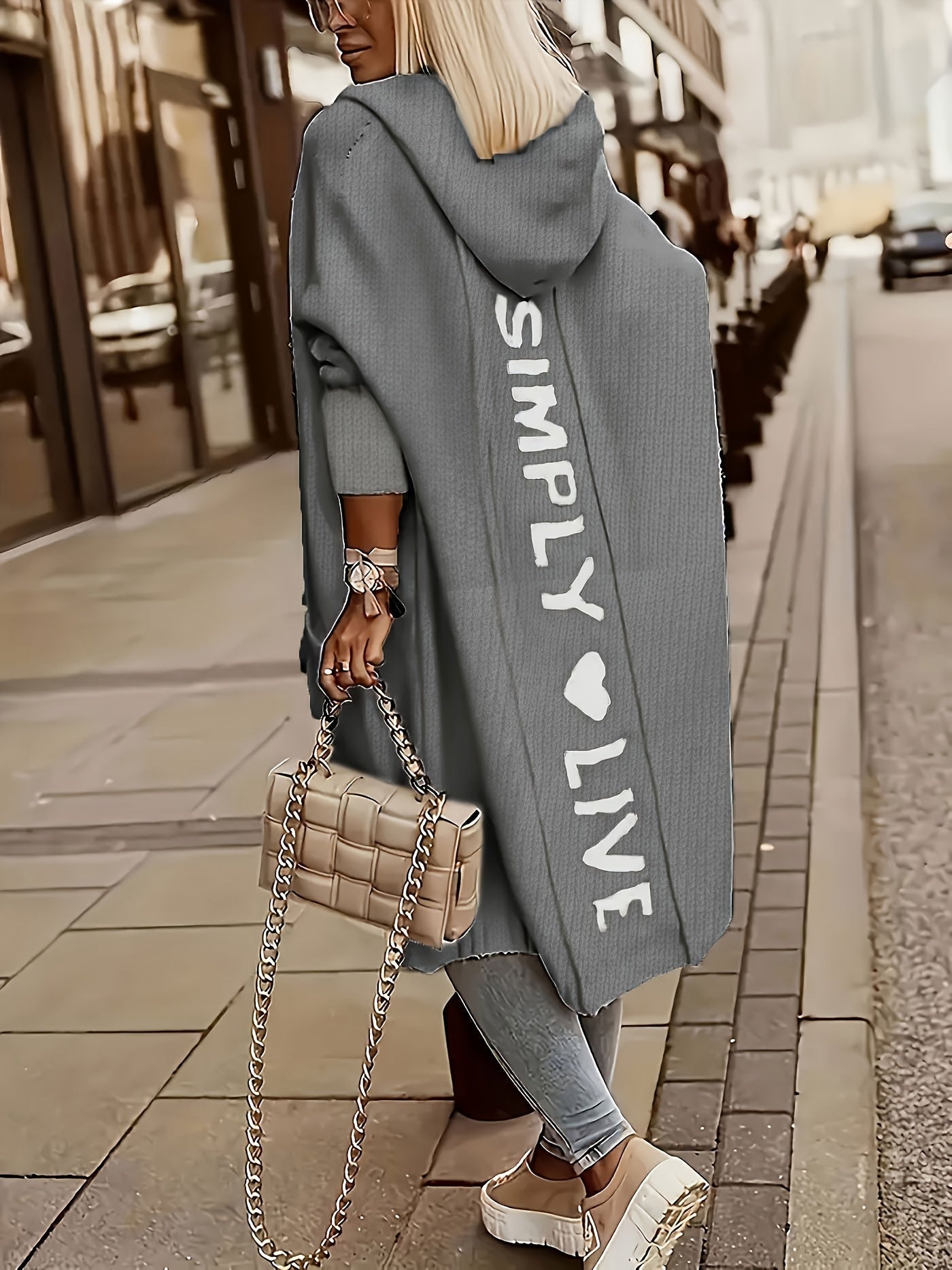 Stilzeits | Langer Strick-cardigan mit Kapuze Weich und Warm Trendy Druck