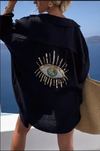 Strandhemd mit Pailletten und Stickerei von Fudus