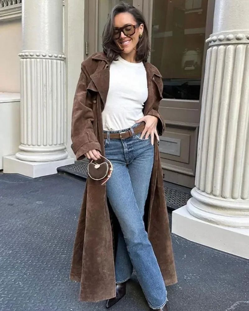 Stilzeits | Wildleder Langer Mantel