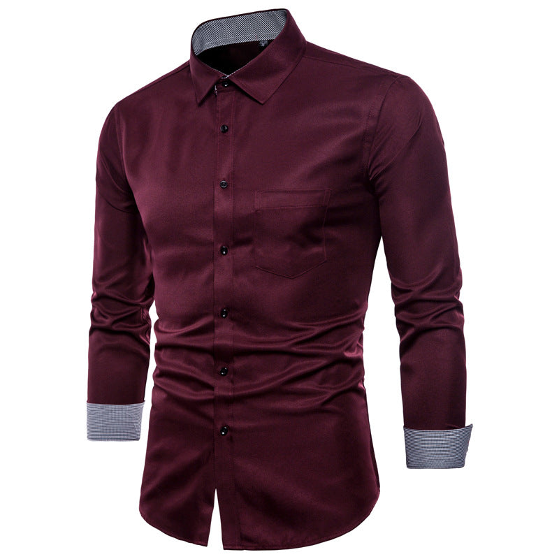 Herren Langarmhemd aus hochwertigem Satin mit modernem Slim-Fit Stilzeits