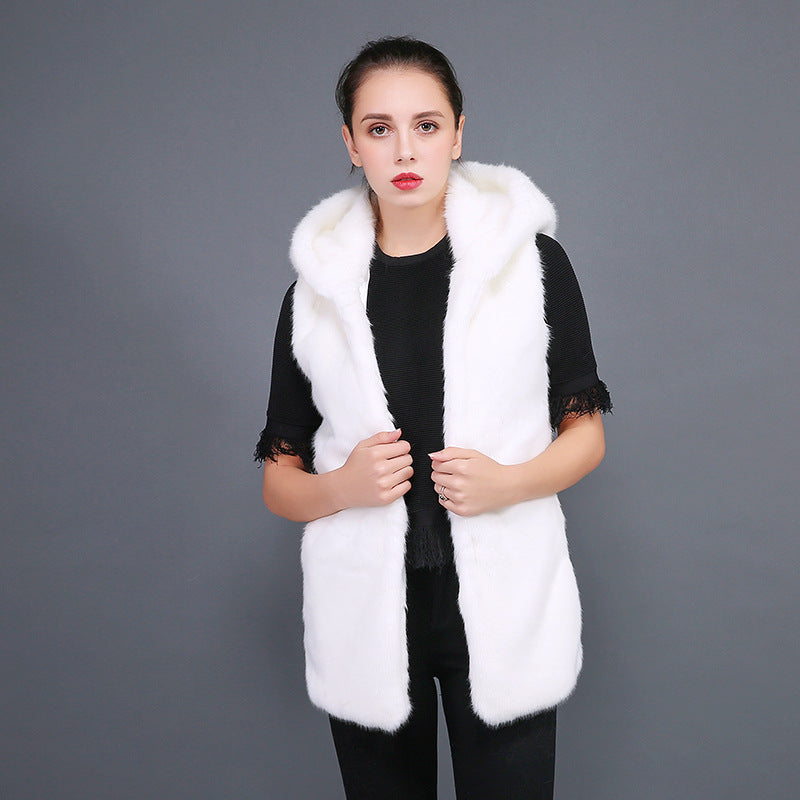 Damen Flauschige Weste aus Kunstpelz mit großzügigem Kragen Stilzeits