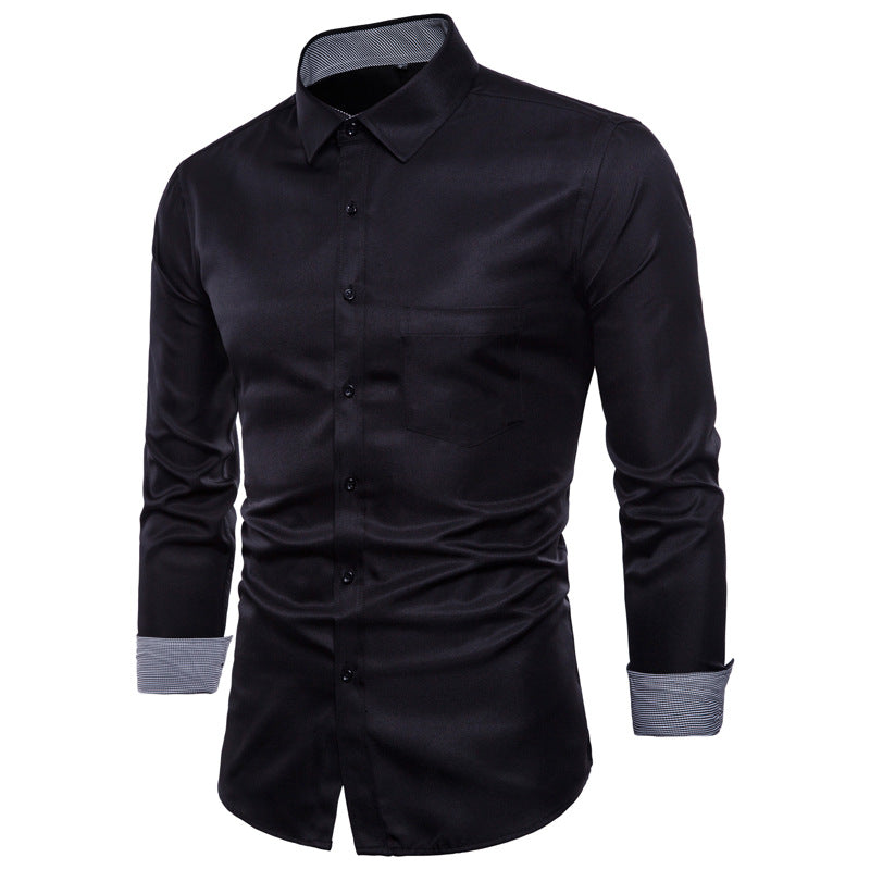 Herren Langarmhemd aus hochwertigem Satin mit modernem Slim-Fit Stilzeits