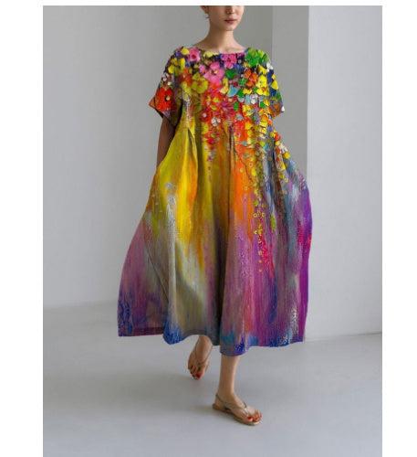 Baumwoll-Look Kleid mit 3D-Druck von Fudus