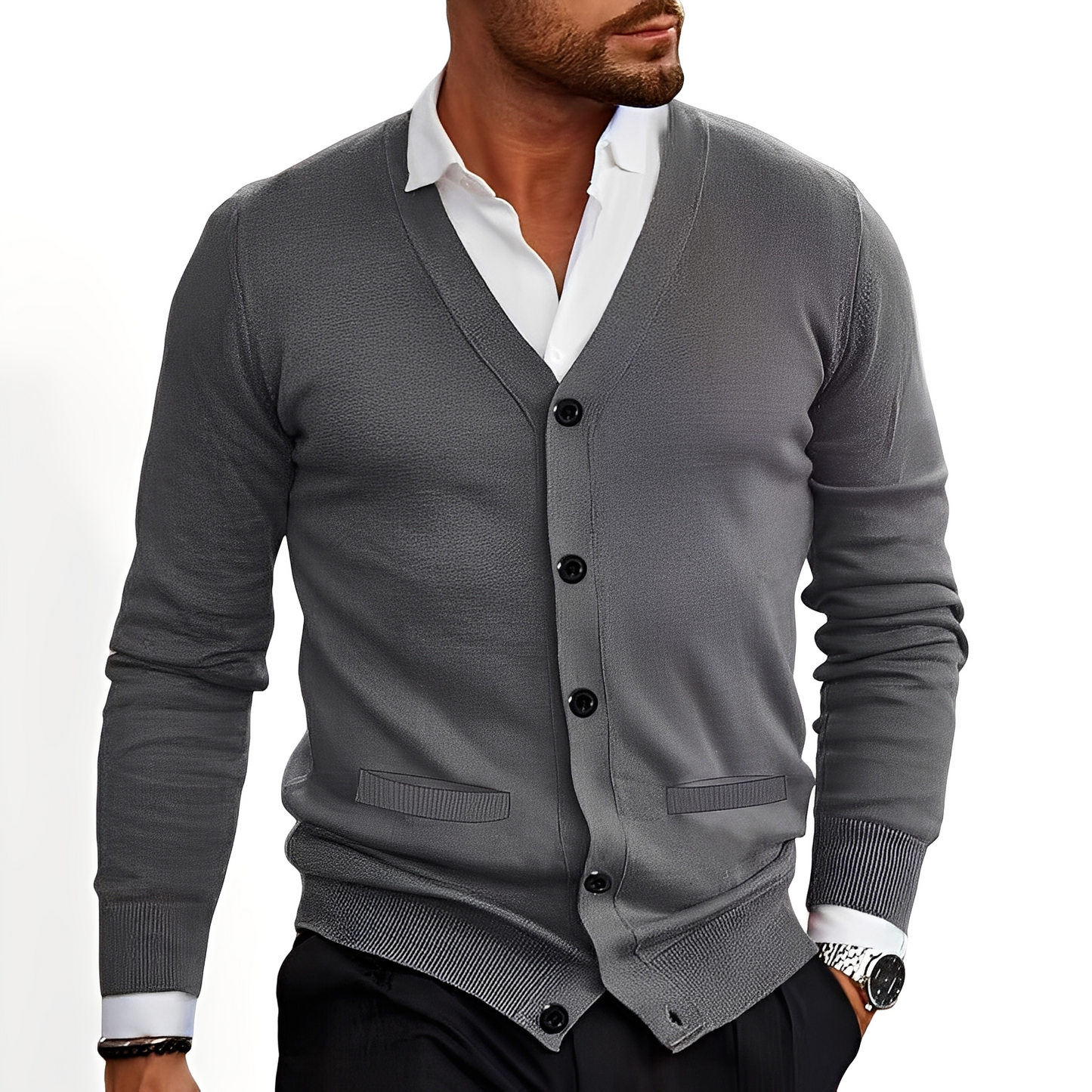 Stilzeits | Eleganter Cardigan mit Knopfblende für Herren