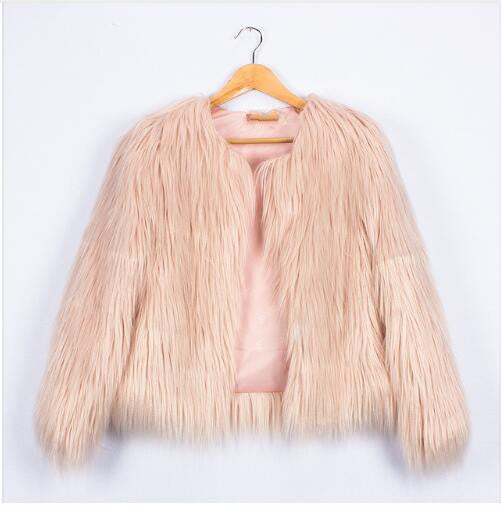 Damen Flauschige Kunstfelljacke mit voluminösem Schnitt und elegantem Kragen Stilzeits