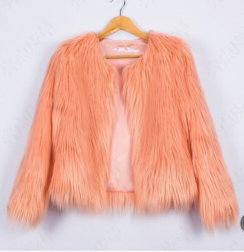 Damen Flauschige Kunstfelljacke mit voluminösem Schnitt und elegantem Kragen Stilzeits